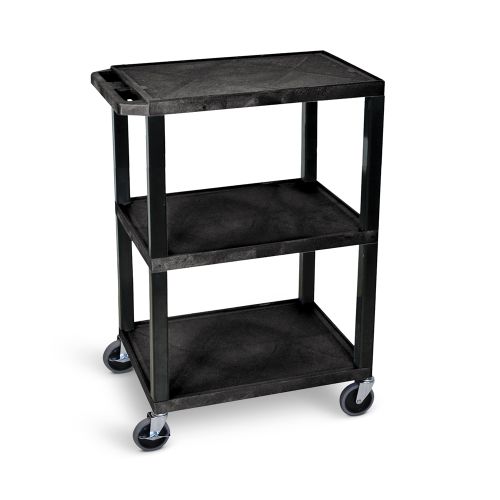 Luxor® Utility Cart, 3 Shelves, 4in Casters, 18Dx24Wx34H, Black